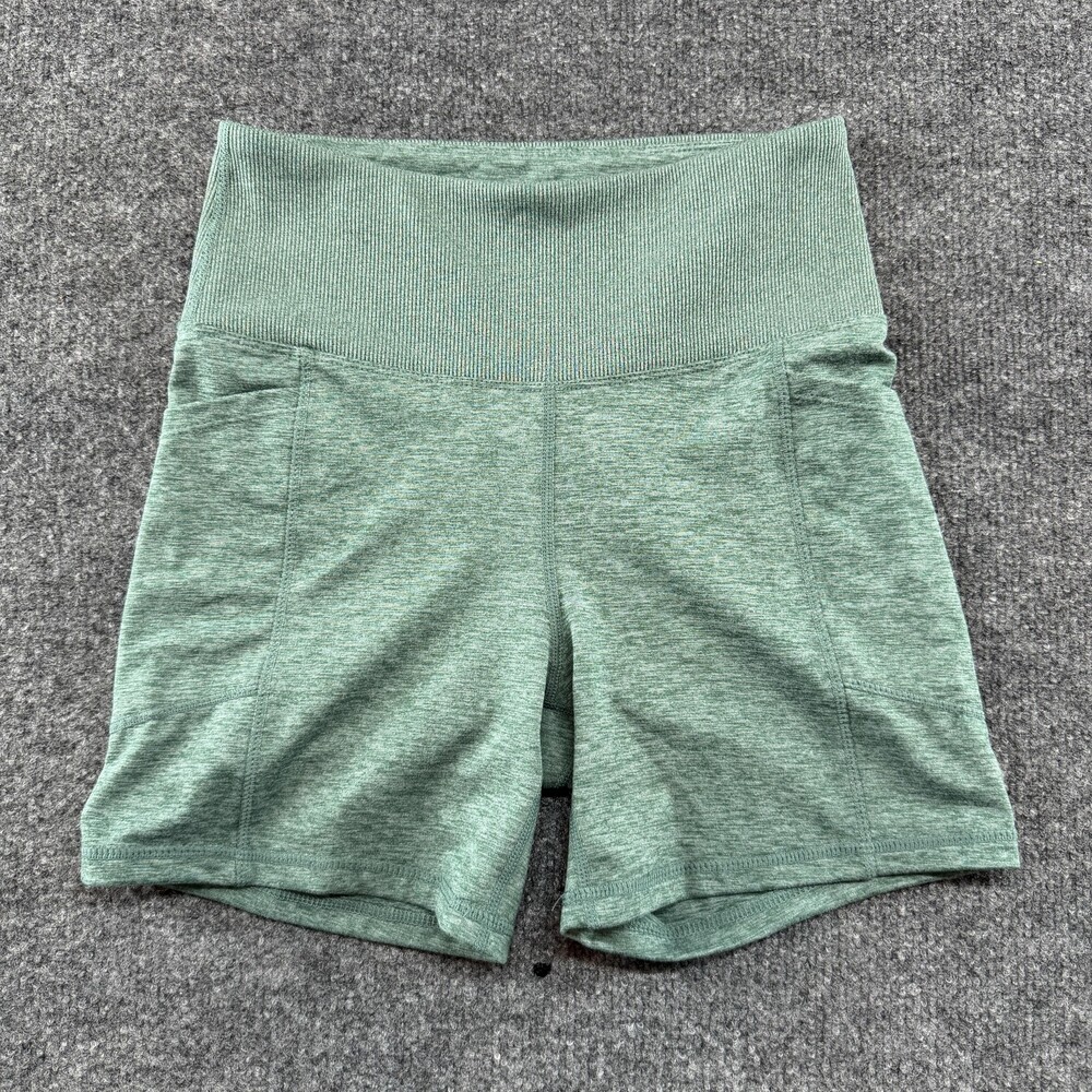 Zobha Shorts Womens Small Green High Rise Ribbed Waist Biker Activewear